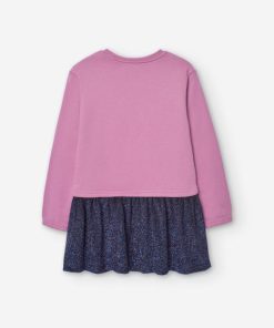 Alternative view of Φόρεμα βαμβακερό λιλά με τούλι Lurex